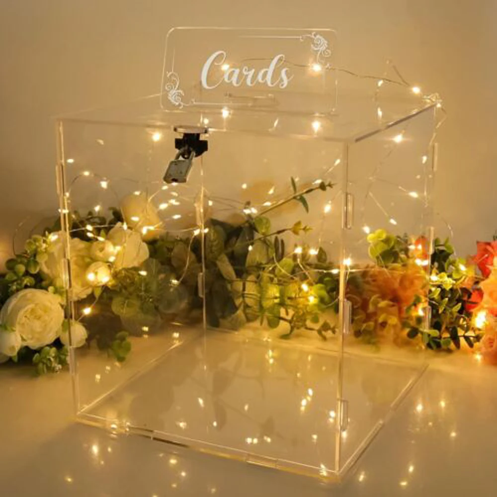 Transparent Acrylic Wedding Card Box With Lock Large Clear Gift Card Box Wedding Envelopes