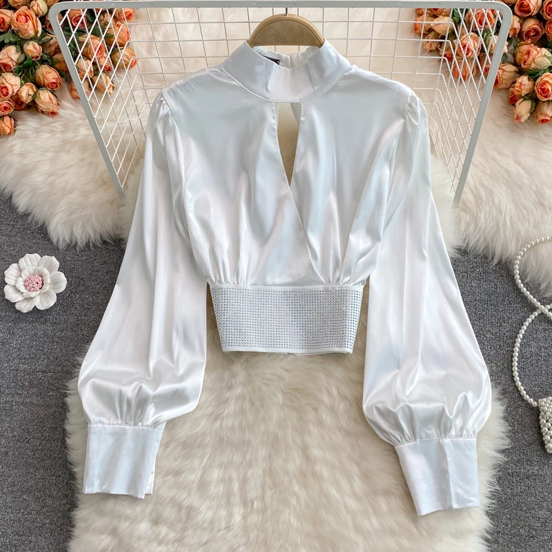 Women's Satin Long-Sleeve Blouse | Off White | 2XS | Uniqlo US