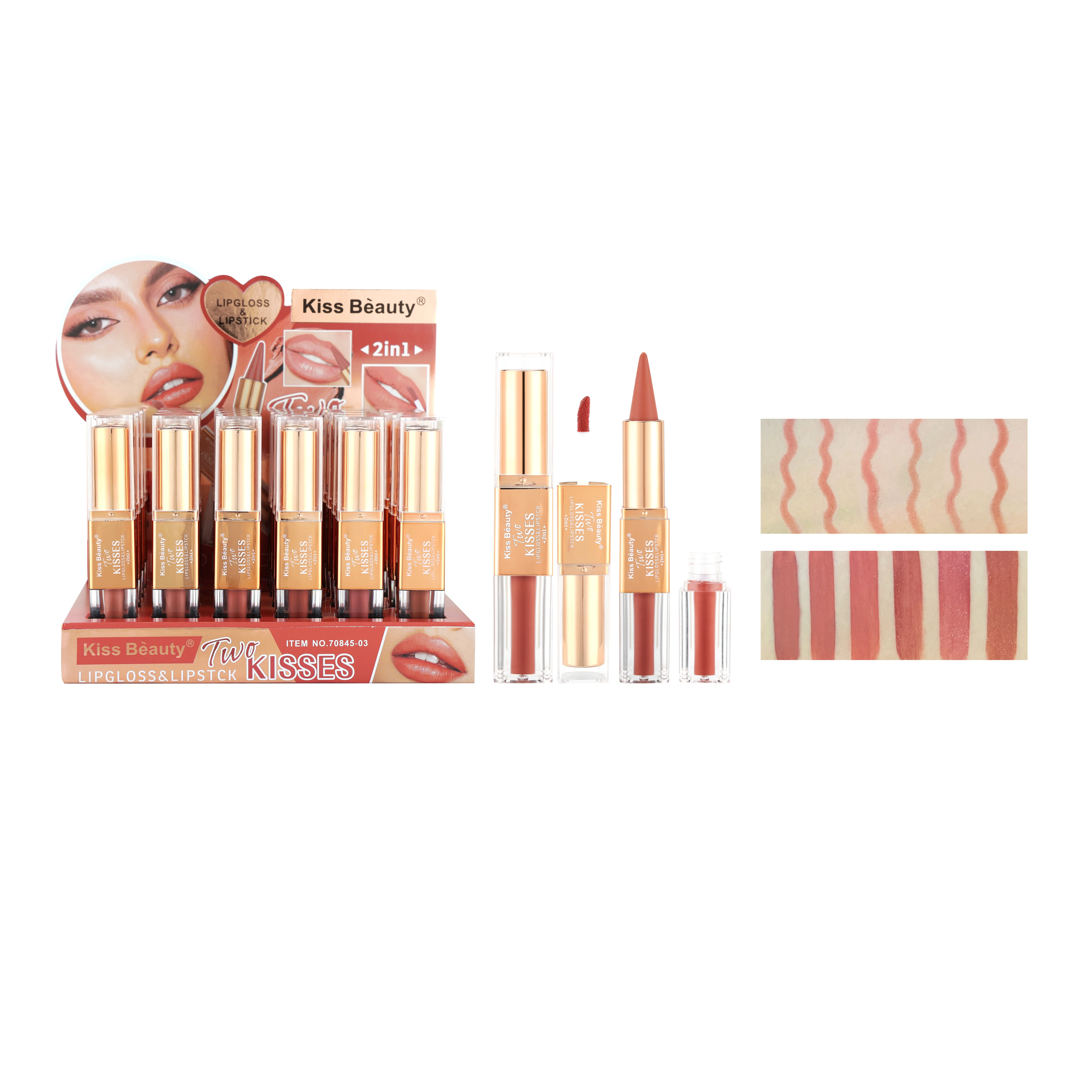 Kiss Beauty Makeup Multi Color Moisturize 2 in 1 Lip Gloss & Lip Stick Set Wholesale Easily Cover Cosmetic Lipgloss Lipstick