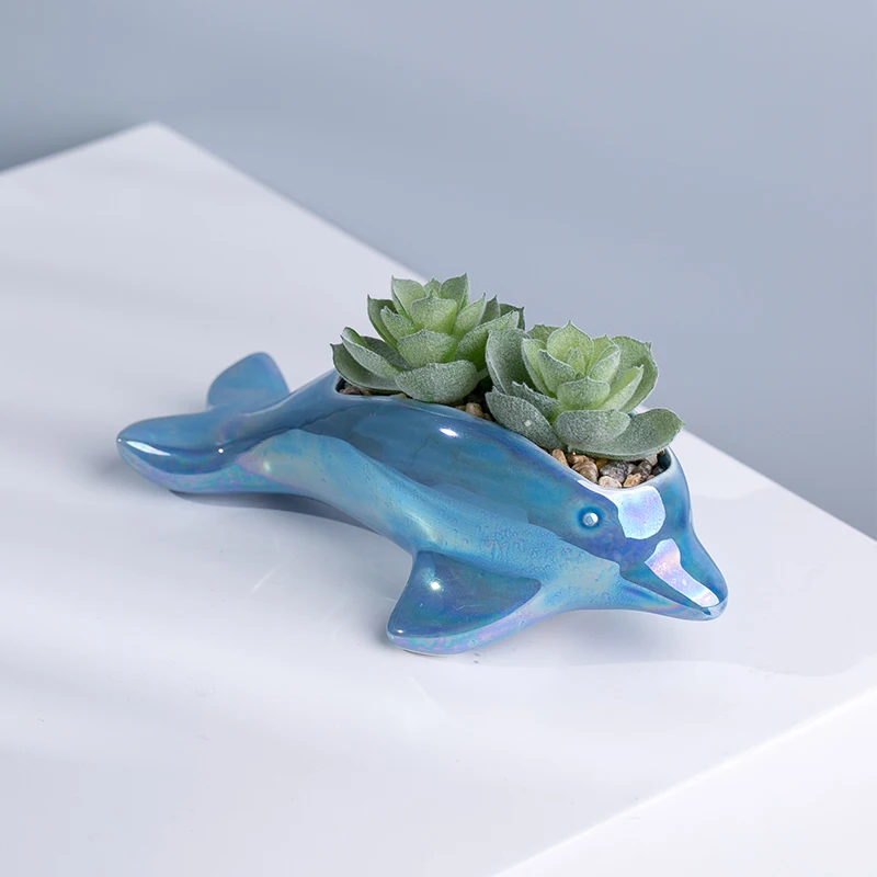 Kreativer knstlicher saftiger Topf der blauen und rosa Delphin tier  keramik fr Haupt dekoration