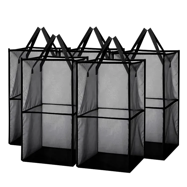 Foldable Mesh Laundry Baskets Pop Up Storage Bag Laundry Basket Bag Large Laundry Basket 2 Section