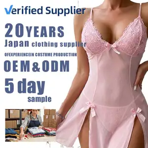 Sexy Women Elegant Satin Lace V-neck  Babydoll Sleepwear Factory Direct Nightwear with Front Logo for Brands