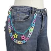 Hebilla metálica en forma de corazón, cadena para pantalón azul con estrella de cinco puntas.