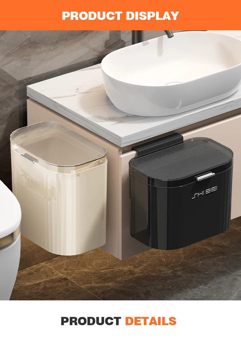 Wannuo Modern smooth surface trash can Kitchen bathroom plastic wall-Mounted trash can with lid details