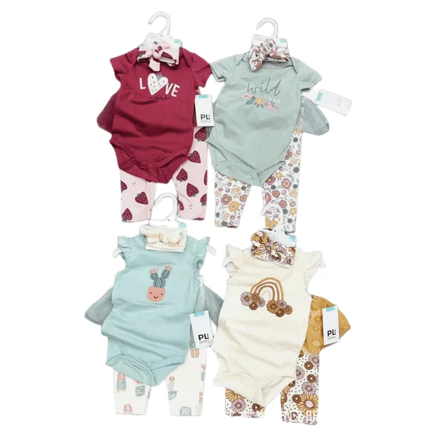 Wholesale Newborn Romper Set Three-piece baby girl short-sleeved bag fart dress skirt trousers headband