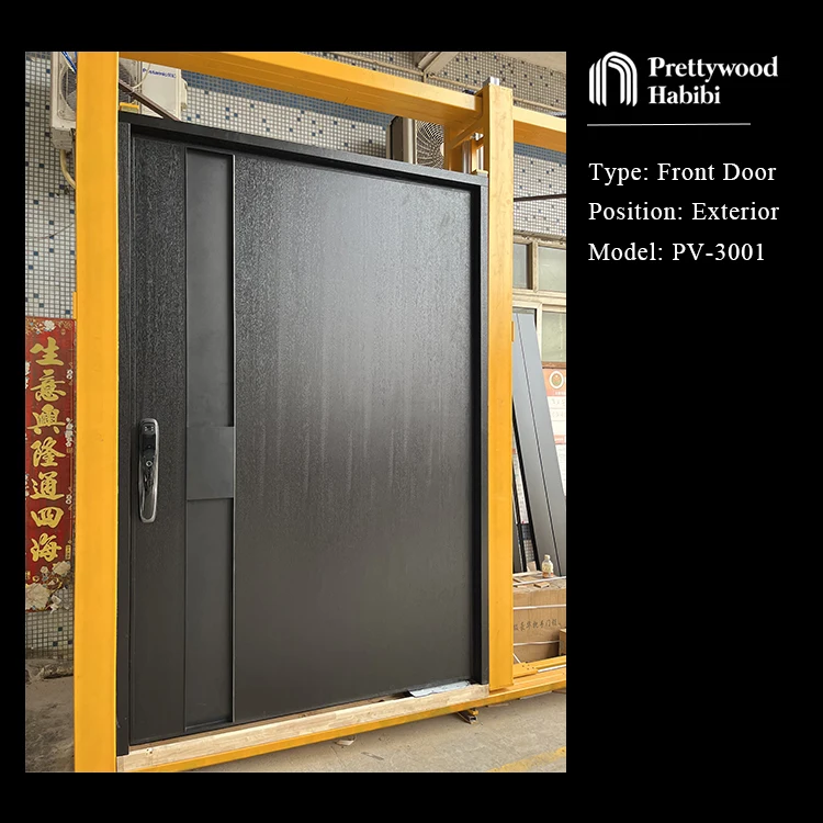 Prettywood North Europe Modern Design Solid Wooden Waterproof Exterior Front Entrance Pivot Doors supplier