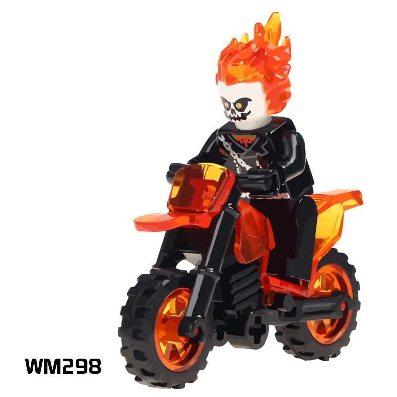Ghost Rider With Motorcycle Building Blocks Super Heroes Minifigure Bricks Toy 