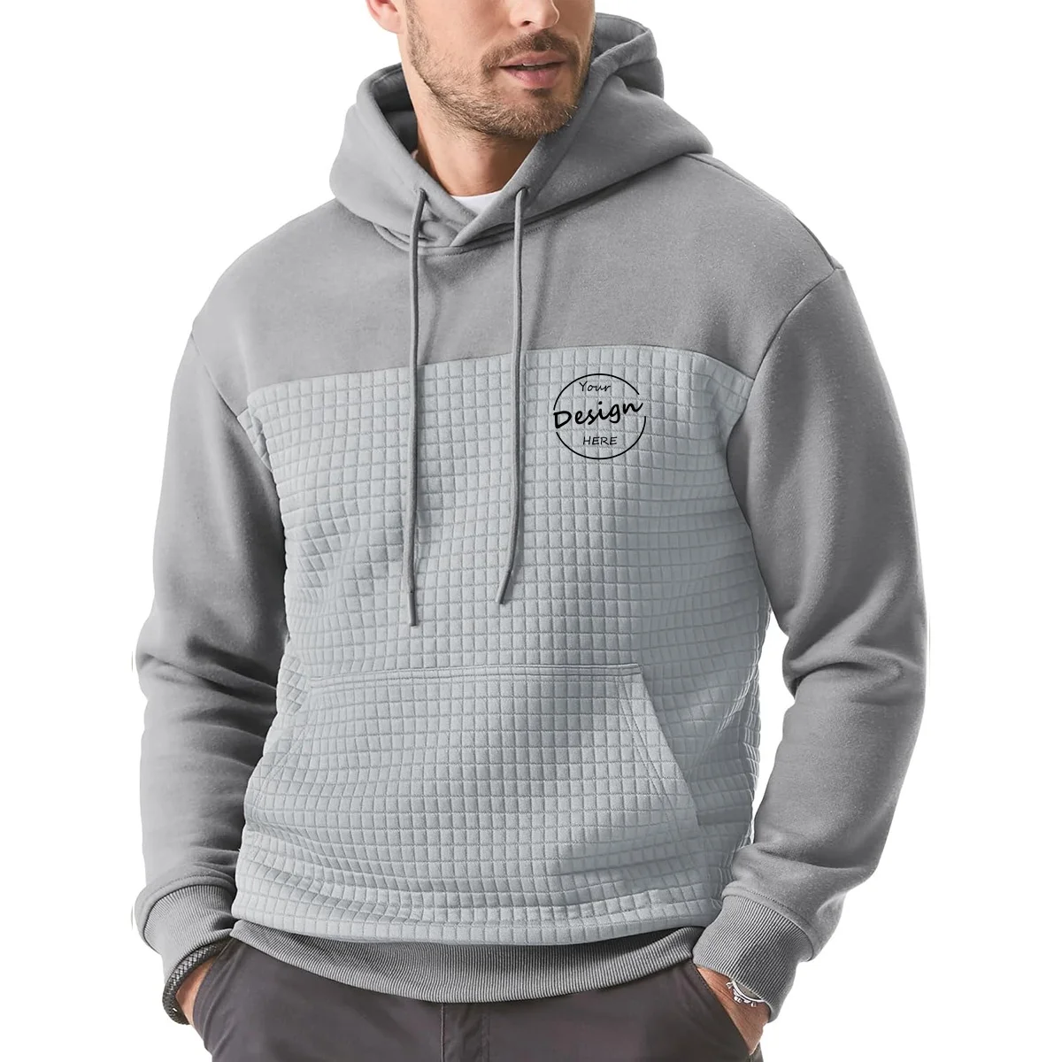 JL108A High Quality Color Block Men Thick Hoodies Embroidery Waffle Fleece Hoodies for Men