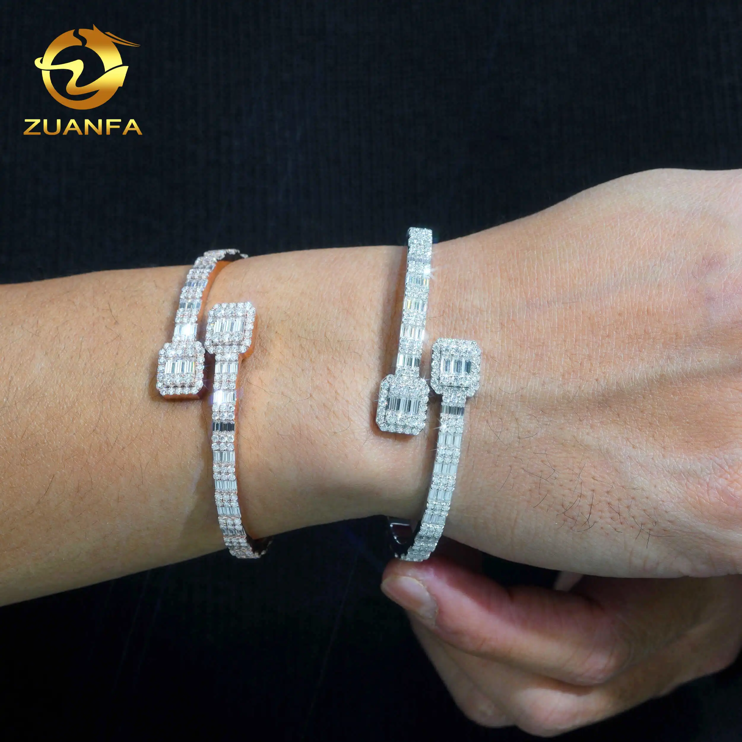 Hip Hop Cuban Cuff Bangle Bracelet Sterling Silver Moissanite_voghion.com