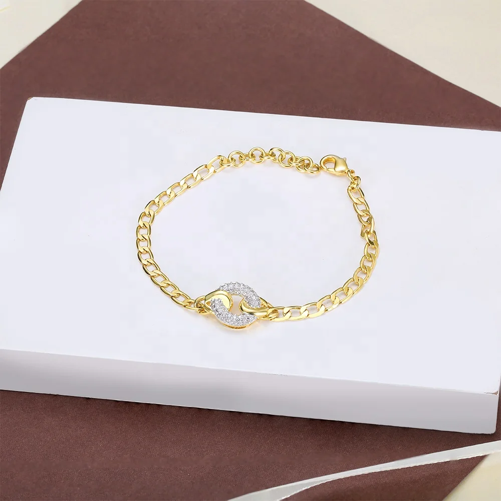 Wholesale China Factory Top Design adjustable diamond bracelet 18K Gold Plated Bracelet Cubic Zircon Custom Charm Bracelet