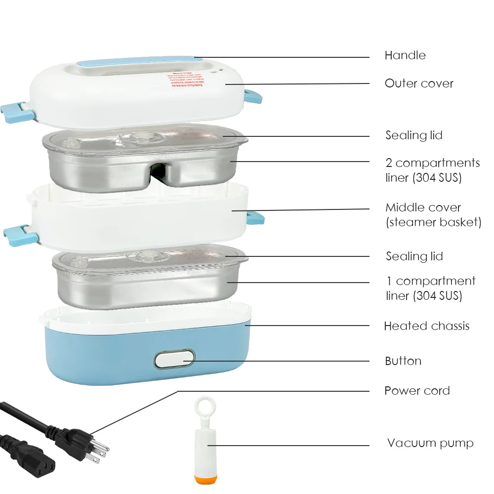 Double Layers 1400ml Fast Heating Cooking Electric Lunch Box 304 Stainless Steel Liners Cooing Box Mini Rice Cooker