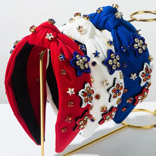 Fabric Handcrafted Wide Edge Hair Band Rhinestone Pentagram Advanced Hair Hoop Elegant Retro Headband