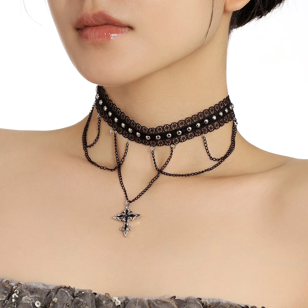 Collier Gothique Noir Étoile Multicouche - Collier Choker Femme Et Fille | Alliage Galvanisé | Style Bohème Et Mystique - 10