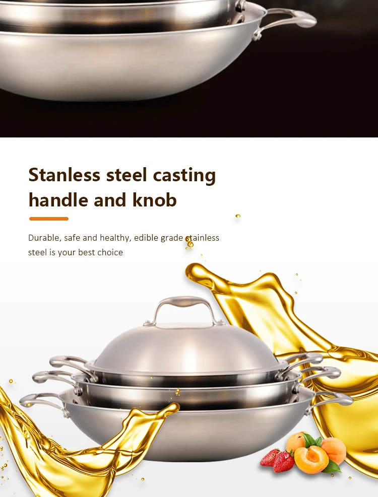 Latest Products Kitchen Wok Set Induction Wok Pan Stainless Steel Chinese Wok details