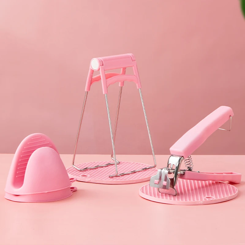Kitchen Tool Clip Set with Anti-scalding Gloves Hot Plate Gripper Bowl Clips Silicone Rubber Pot Holder Heat Resistant Grips