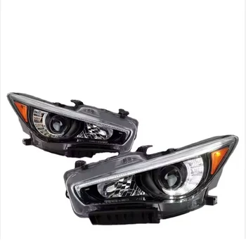 For 2014-2022 Infiniti Q50 w/o AFS Black Housing LED DRL Projector Headlights Headlamps Driver & Passenger Side