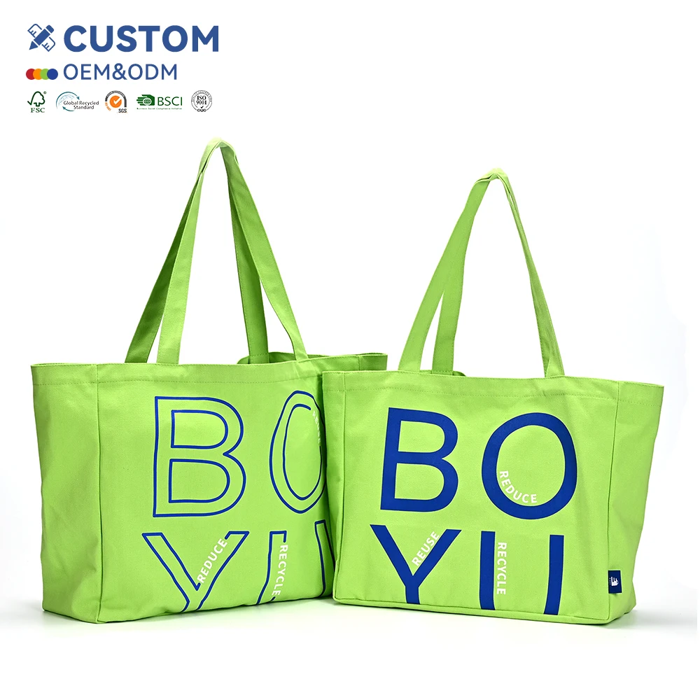 Hot Selling Customized Eco-Friendly GREEN Reusable Waterproof Cotton Bag Custom Shopping Recyclable Logo