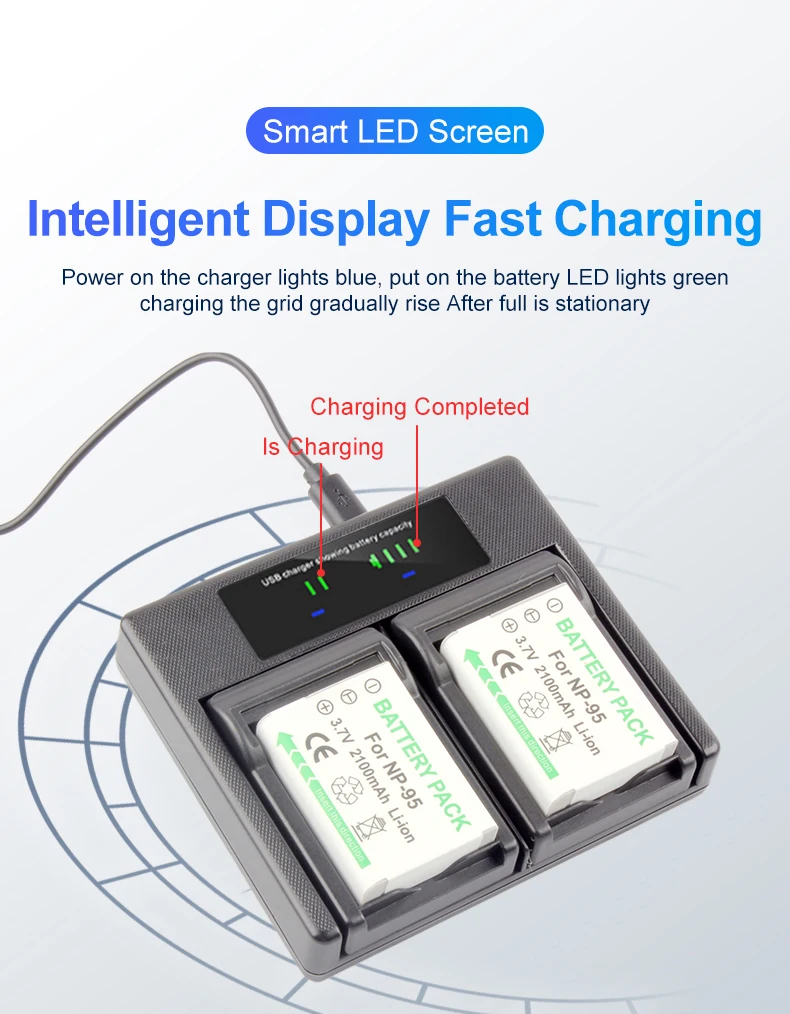 RingTeam NP-95 Dual Charger with LCD Light NP95 Battery Charger for Fuji XF10 X100 X100S X100T X70 X30 X-S1 XF10 Cameras details