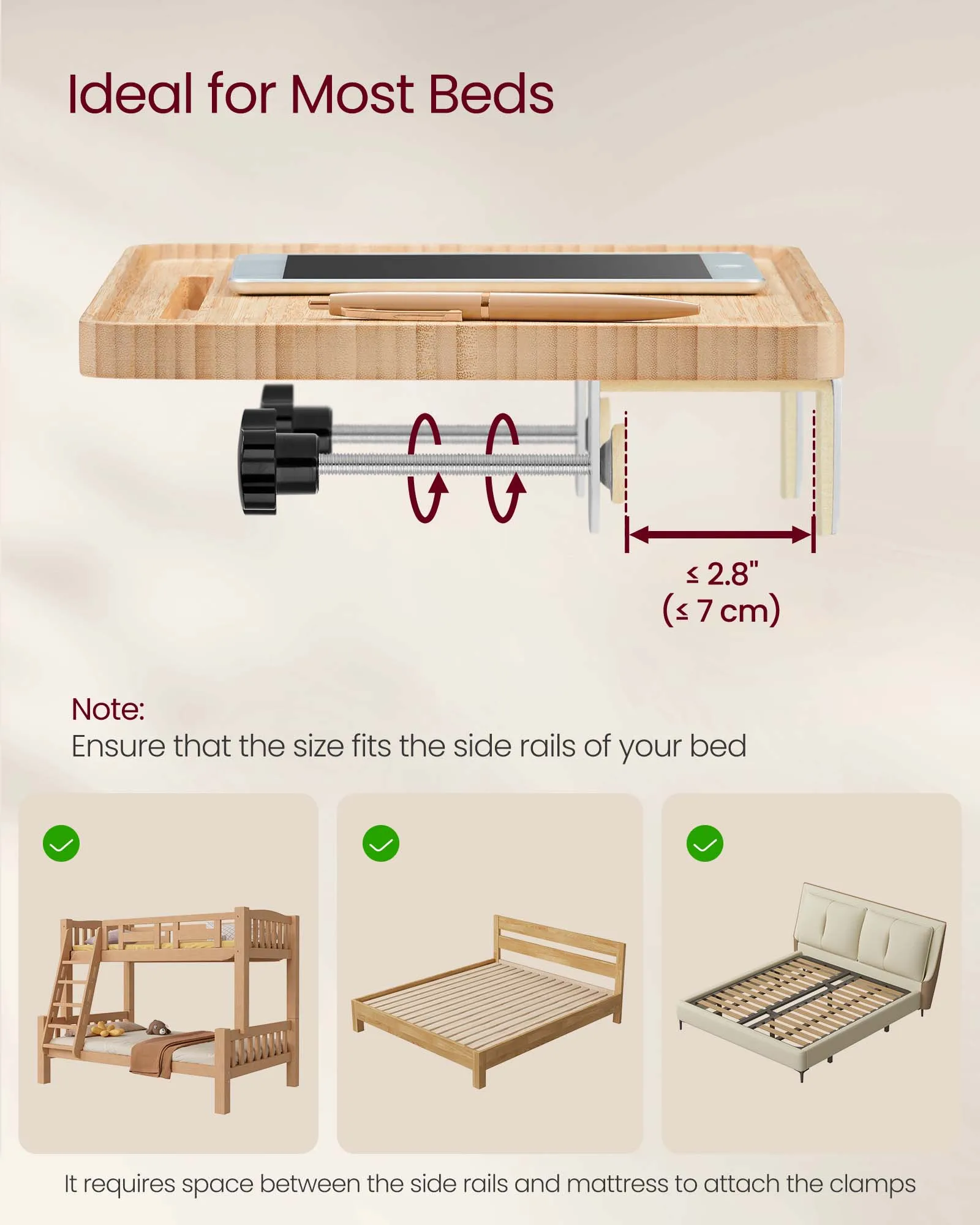 VASAGLE College Dorm Room Essentials Bedside Shelf for Top Bunk  Folding Bedside Shelf Clip on Bedside Table