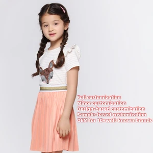 OEM/ODM Custom Girls Elastic Waist Pleated Skirt  Kids Skirt with Color Fabric Logo Options