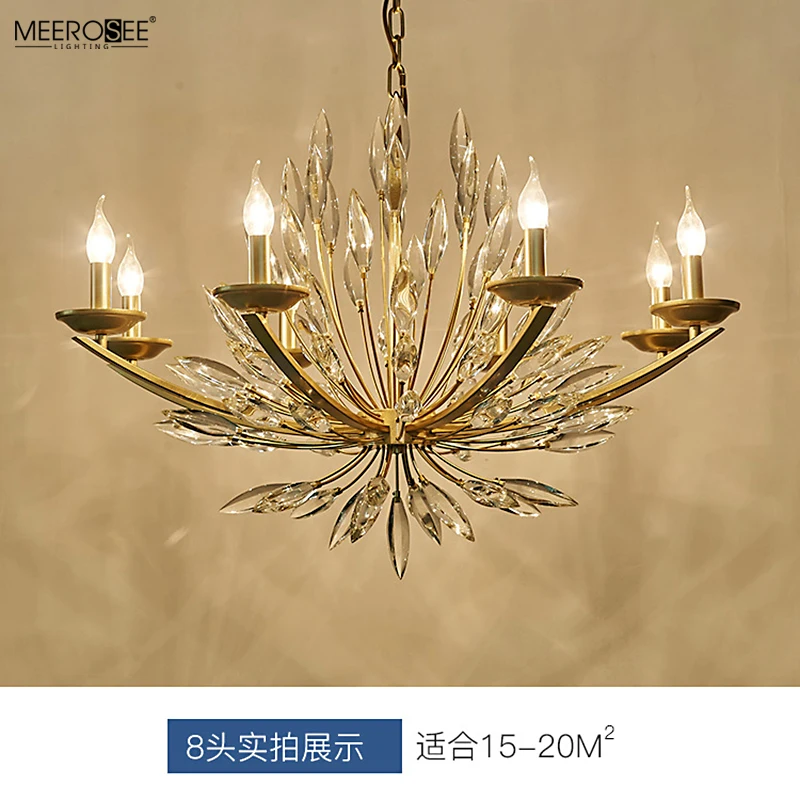 Meerosee Garden Lights K9 Crystal Copper Chandelier Lamparas Modern Hanging Light Brass Rattan Lamp for Cafe/Hotel MD86803