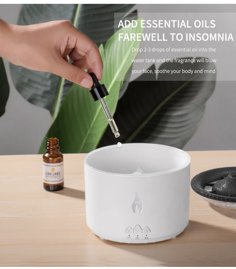 New electric portable timmer 360ml ultrasonic nano mist 3D fire flame essential oil air humidifier volcano aroma diffuser