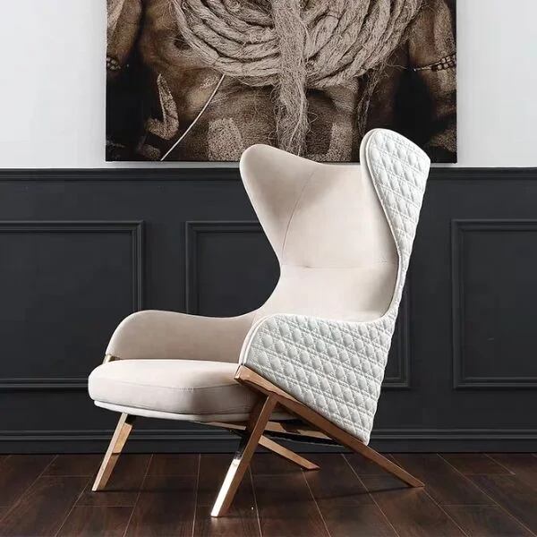 Modern High Back Wing Chair with Armrest Metal Steel Legs Leather Living Room Leisure Lounge Chair Hotel Accent Chair