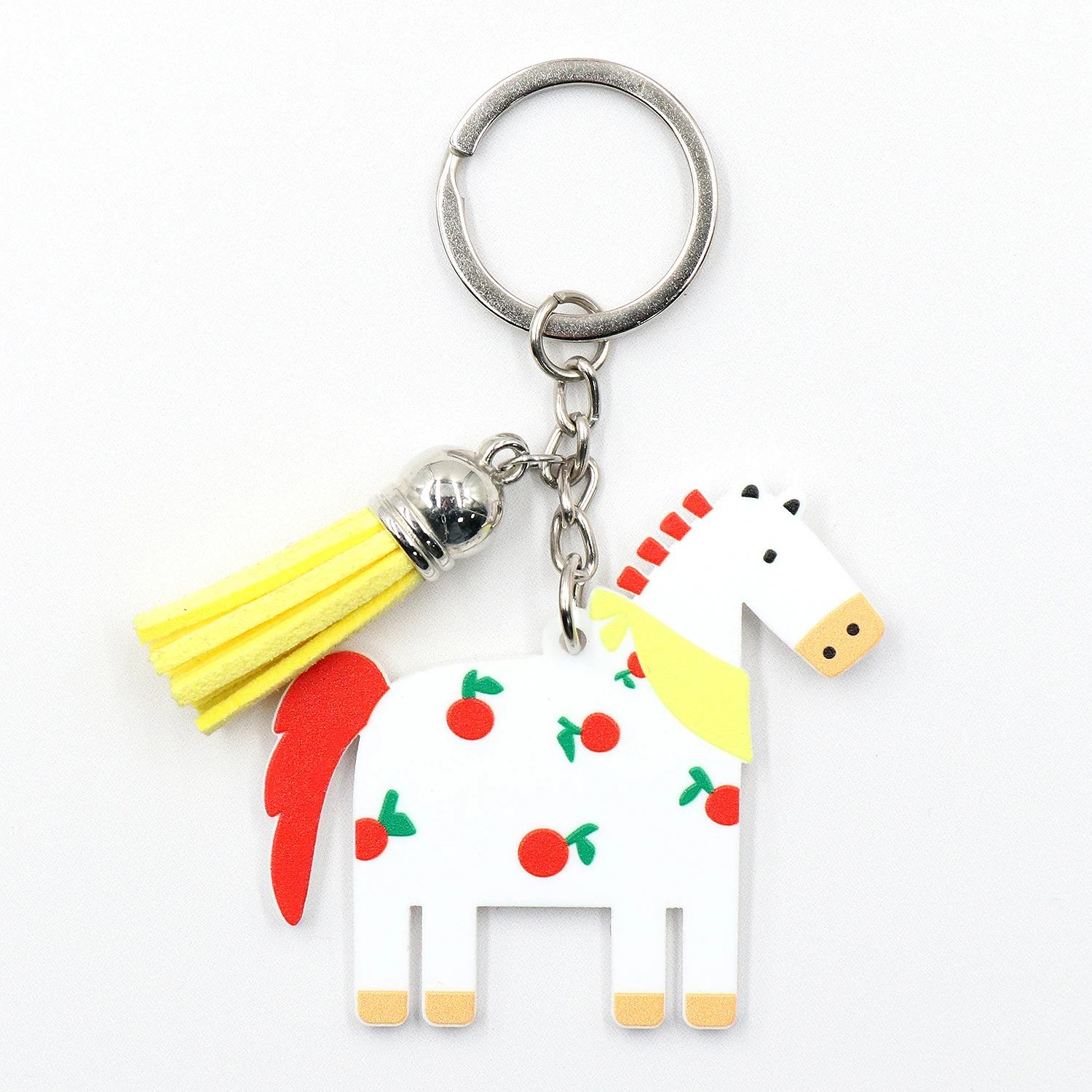 YYX2024KH1314 Customized 1-Piece Cartoon Cherry Pony Acrylic Metal Keychain with UV Printing Gift for Women