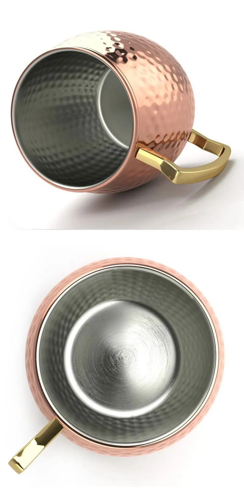 Hot Selling Rose Gold Moscow Mule Mugs Hammered Cups Glass Copper