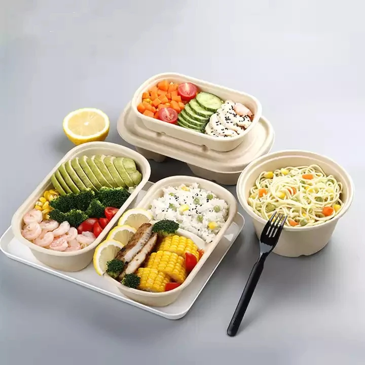 Disposable Sugarcane Bagasse Food Packaging Container Take Away 750ml 2 ...