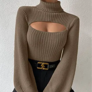 Winter Korean Style Acrylic Slim Fit High Collar Hollow Knit Long Sleeve Sexy Spicy Women's Sweater