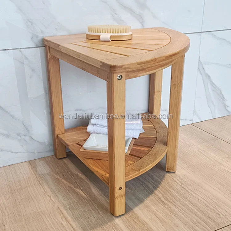 WDF Factory Custom Wooden Teak Shower Bench Seat Bathroom Organizer Durable Bamboo Shower Stool For Corner supplier