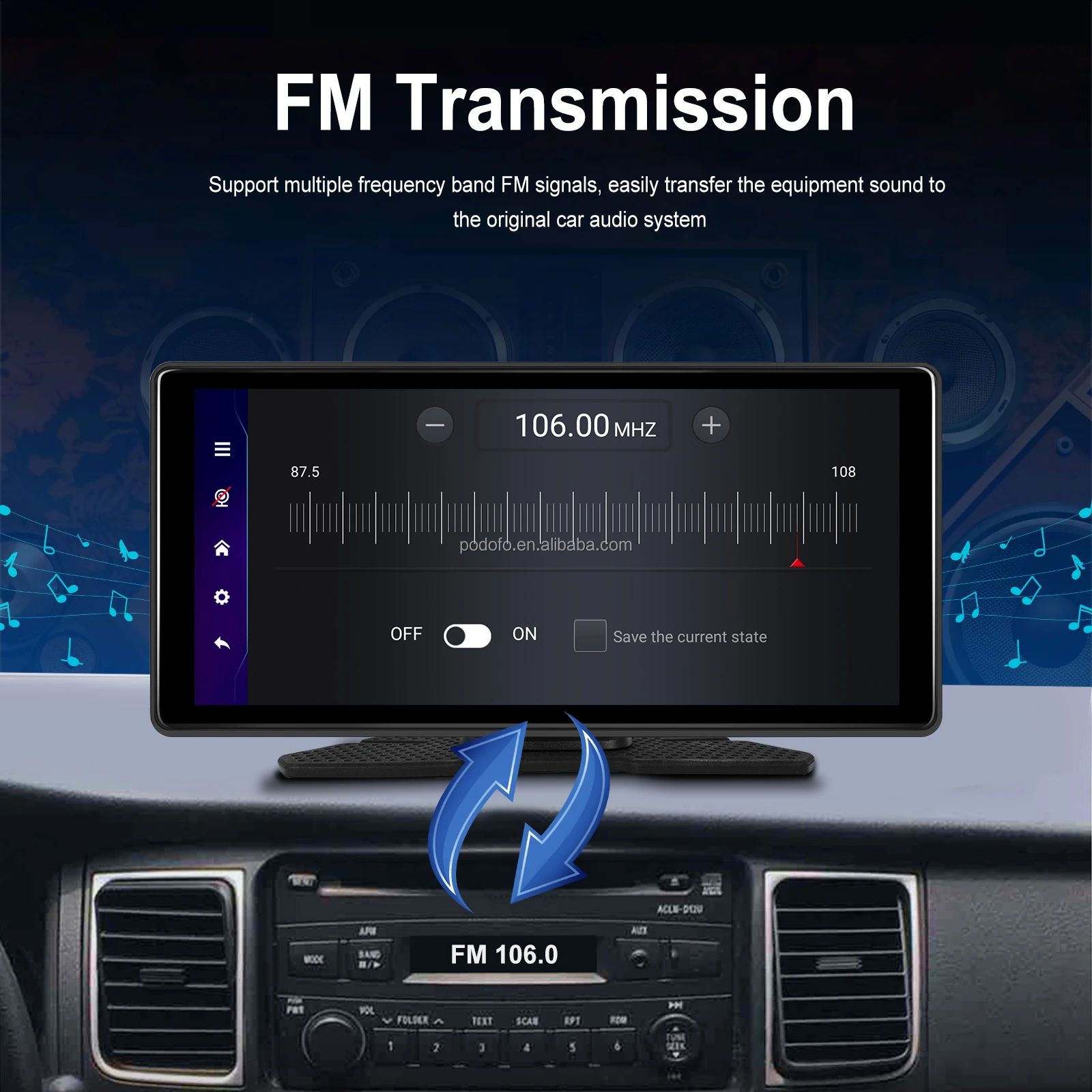 Podofo 10.36inch Autoradio Android Car Radio Portable Carplay Android