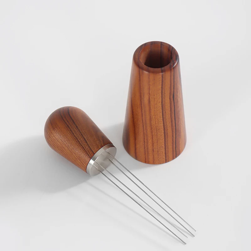 Natural Wood Handle Needle Type Distributor with Wood Stand Ebony Wood Professional WDT Distribution Tool for Barista Coffee Powder Stirring Tool for Espresso Distribution Espresso Coffee Stirrer 