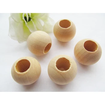 Geometric Figure Wooden Beads New Products Unfinished Round Ball Natural Wood Spacer Beads Charm Middle 20mm Large Big Hole