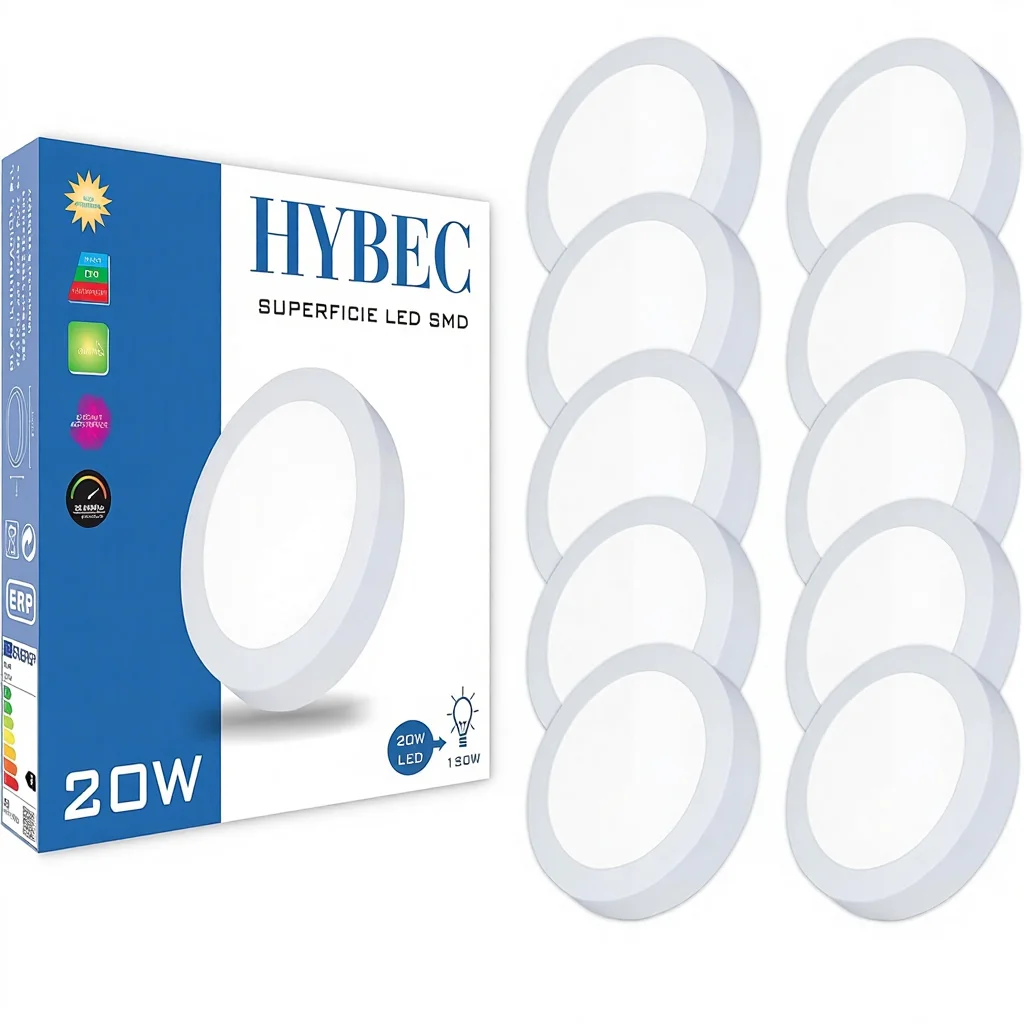 HYBEC беттік 20 Вт LED төменгі жарықтандыру шамы, асүй мен ванна бөлмесі үшін, үстел мен таван шамы, жылы ақ түс (3000 К), 10 дана