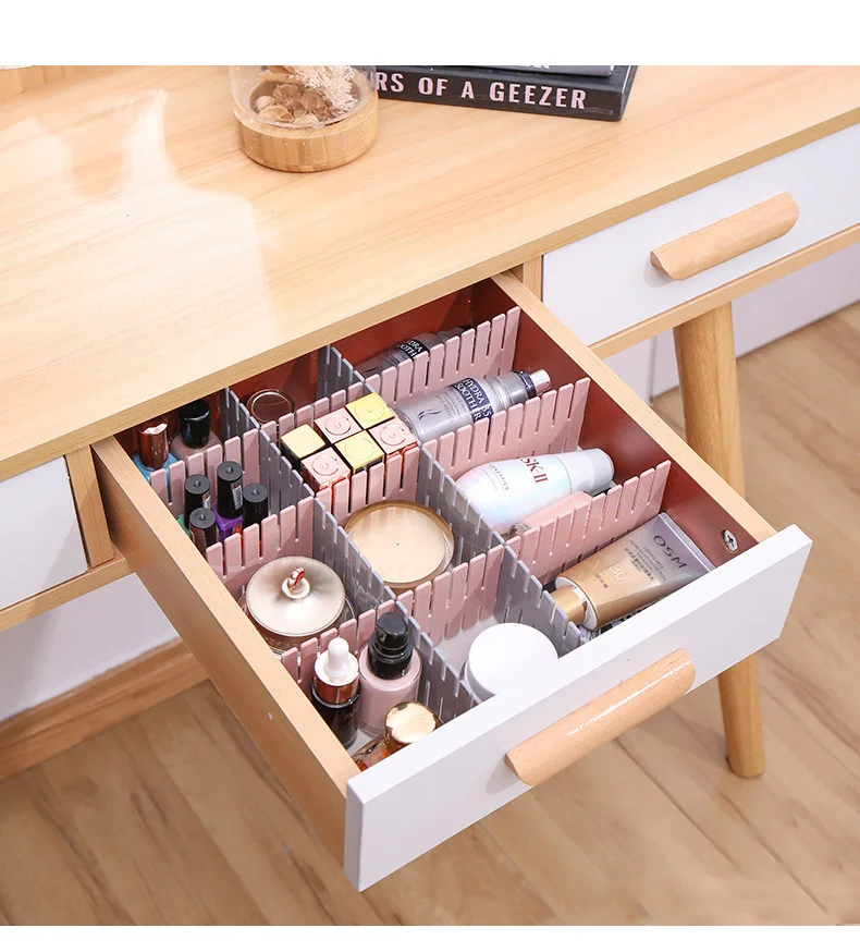 DIY Adjustable Storage Partition Board Plastic Drawer Divider Combination Partition Board Space-saving Division Drawer Organizer