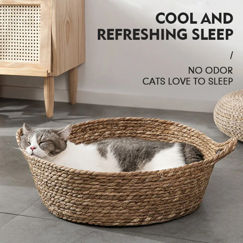 New DIY natural hand woven rattan round handcrafted indoor and outdoor pet nest cat dog bed supplier