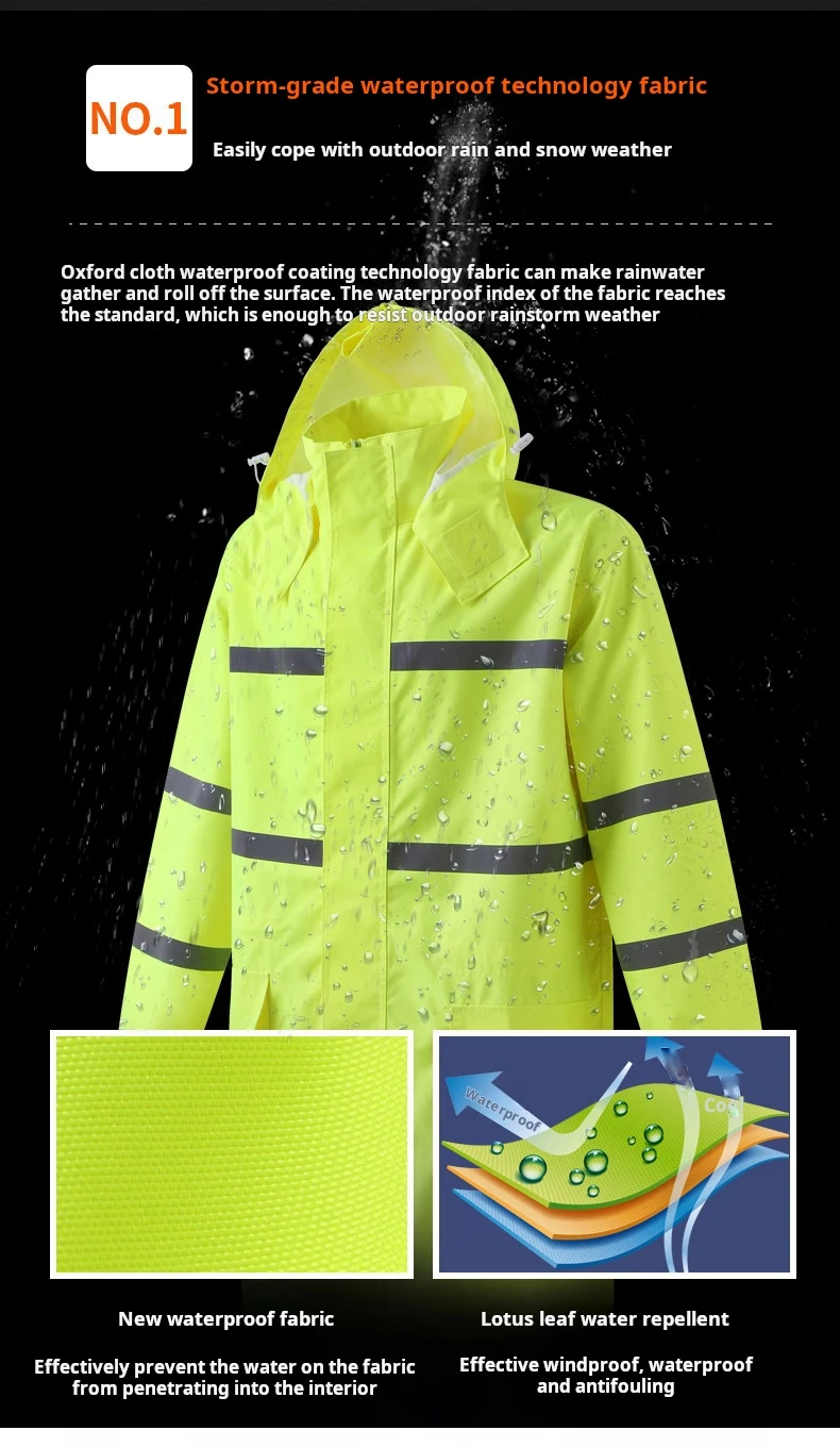 High visibility waterproof breathable reflective safety raincoat long rain jacket warning security m