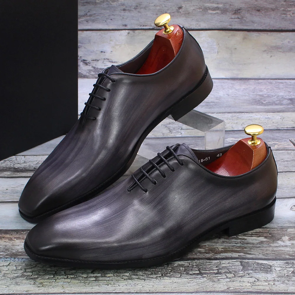 318-51 High End Oxford Shoes Men One Piece Leather Handmade Mens ...
