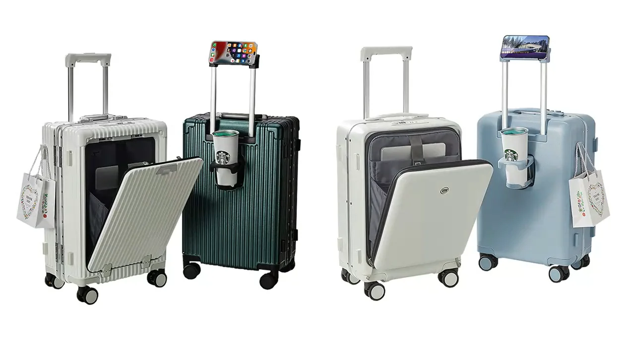 Custom Cabin Luggage Travel Luggage With Usb Charger And Cup Holder