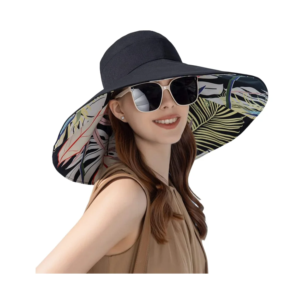 OZERO Women Sun Straw Visor Hat: Wide Brim Beach Hats Summer Ponytail Hat Foldable Packable UV Protection For Travel