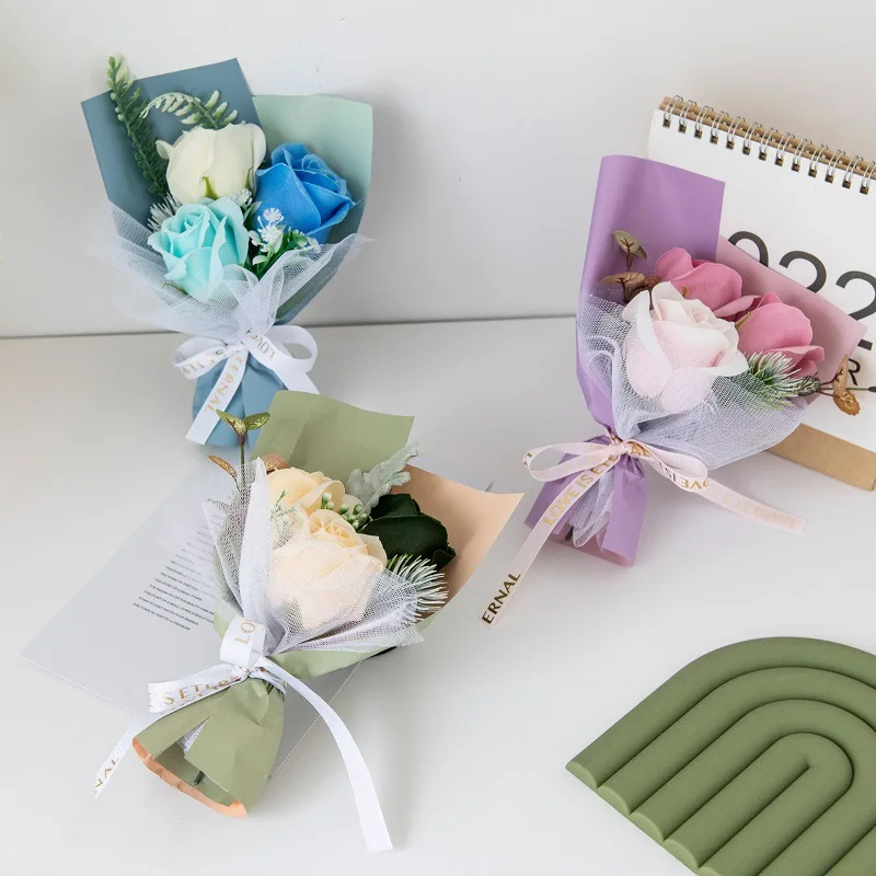 Ychon Artificial Small Bouquet Flower Soap and Dried Champagne with Roses for DIY Gift to Wedding Party Mother's Day Gift
