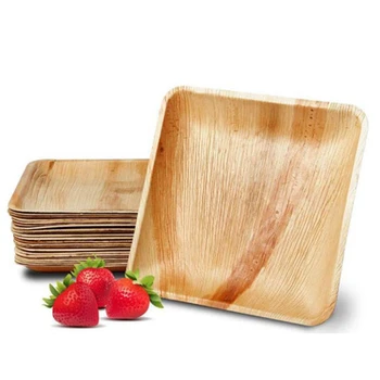 M157 Dinner Dishes Eco-friendly Wooden Round Square Dish Bamboo Disposable Plate Disposable Biodegradable Palm Leaf Plates