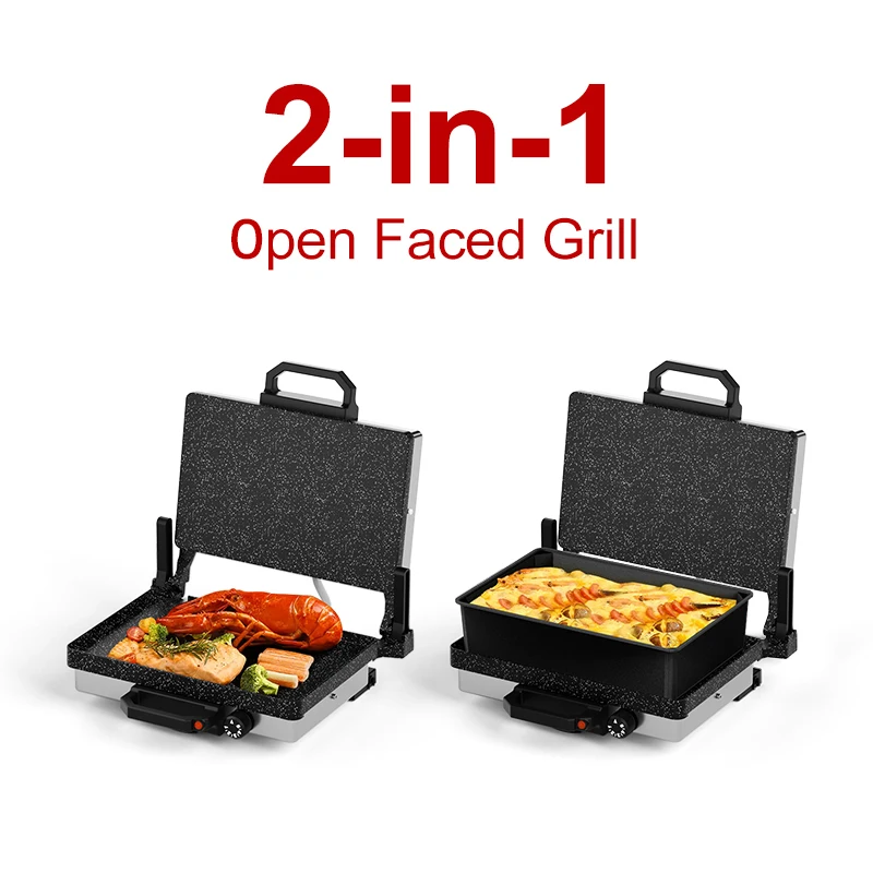 Multifunctional Square Electric Grill Oven with Non-Stick PTFE Plate Die-Cast Electric Toaster for Baking BBQ US Plug