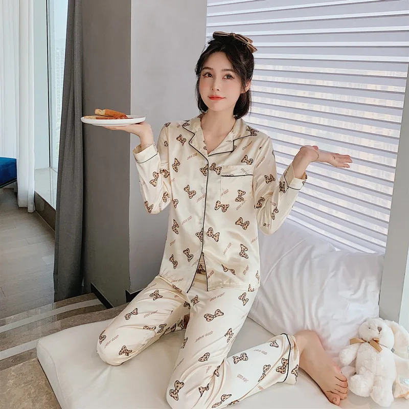 Source Fall SleepWear Lady 2 Piece Nightwear Nighty Home Clothes Silk  Pyjama Designer Inspired Pajama Satin Night Suit For Women on m.