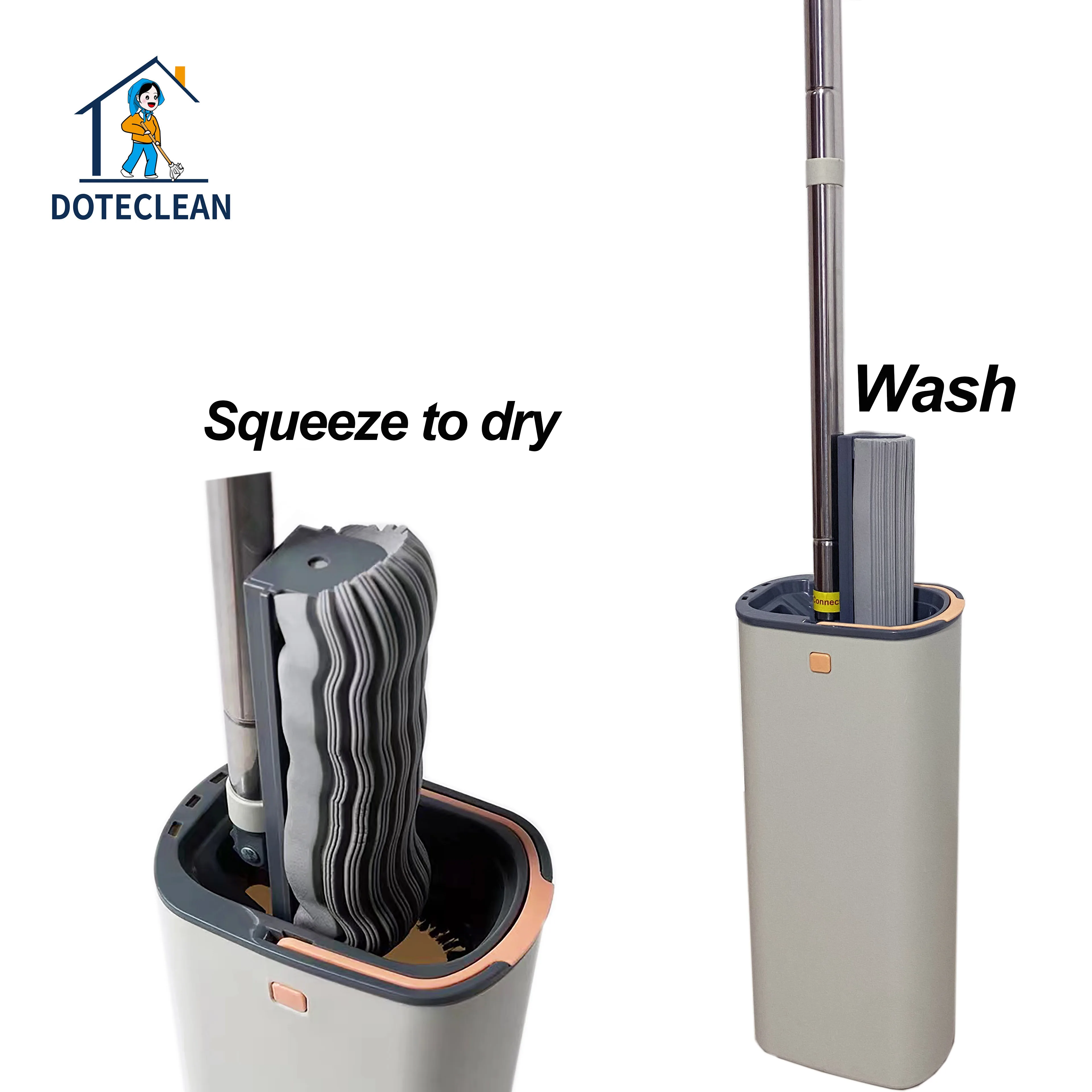 Small PVA Head 360° Easy-Squeeze Self-Cleaning and Drying Hand-Free Floor Mop Bucket with Swivel Handle