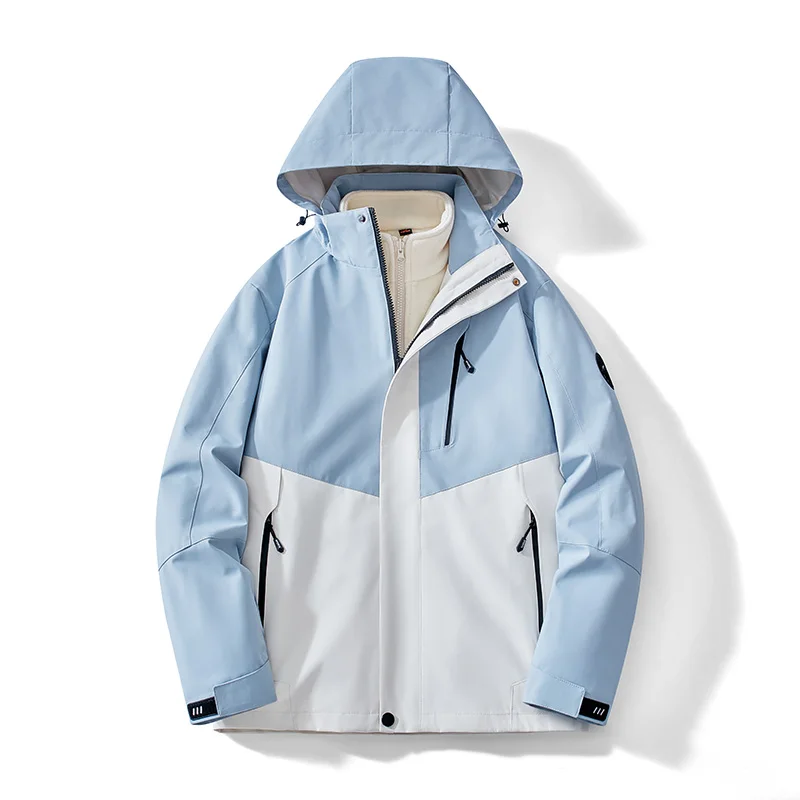 3-in-1 outdoor softshell jacket with detachable warm fleece lining, unisex windproof and waterproof winter coat.