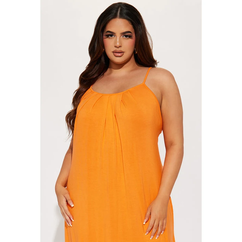 OEM Factory Custom Style Size Sleeveless Spaghetti Straps Side Pockets Tie Back High Stretch Women's Midi Length Casual Natural