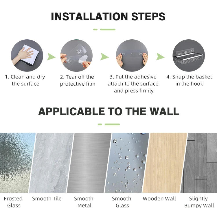 High Quality Stock Easy to Install Waterproof Shower Room No Nailing Removable Wall Mounting Bathroom Shelf